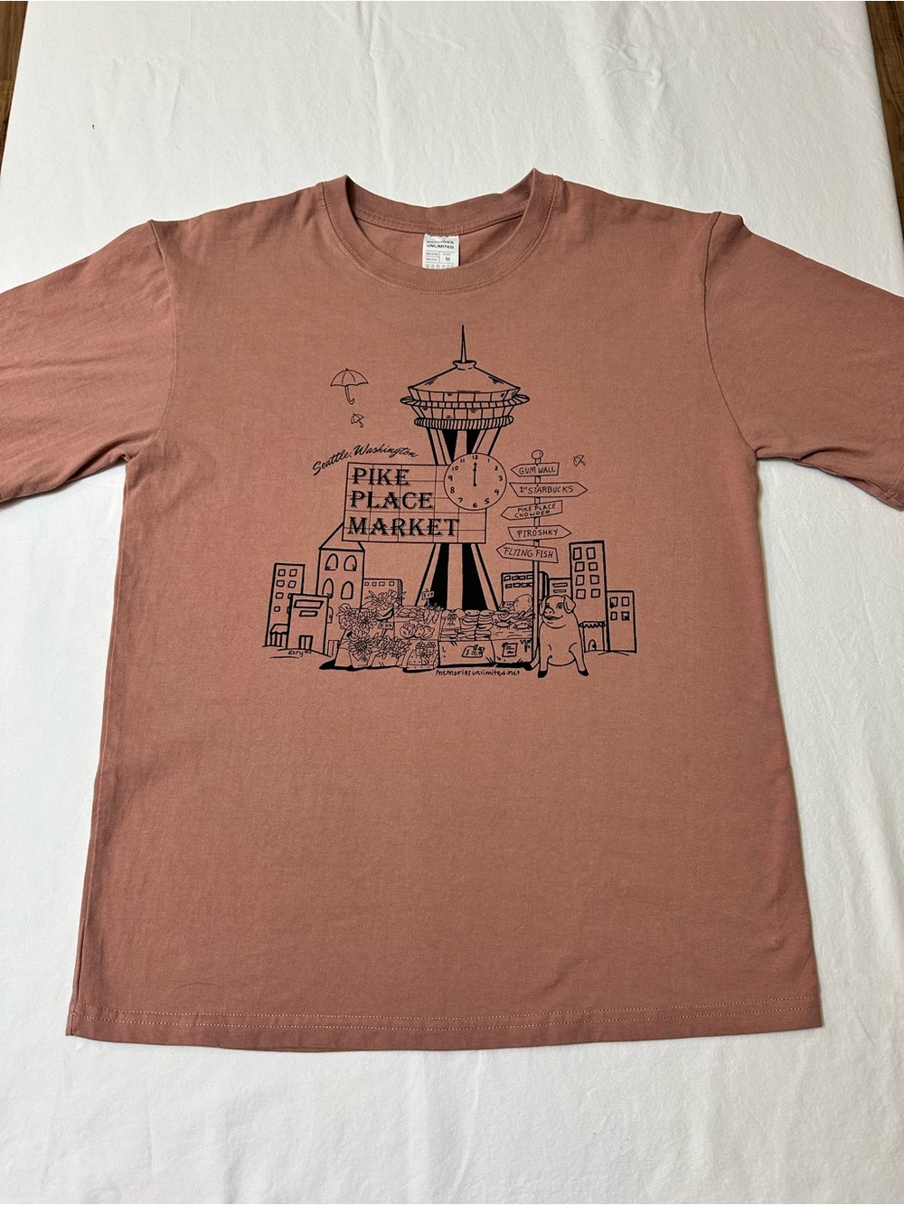 Seattle Made in USA Pike Place Market Memories Unlimited Medium Shirt M coral